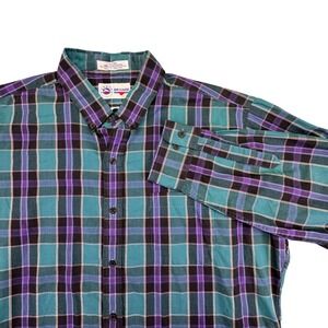 Arrow Brigade Shirt Men's XL Vintage Fitted Button Down Long Sleeve Plaid Teal